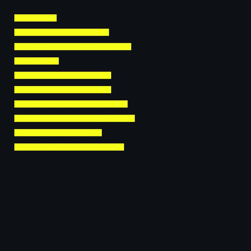 Square dark token with ten bright yellow bars of medium length, two of them short