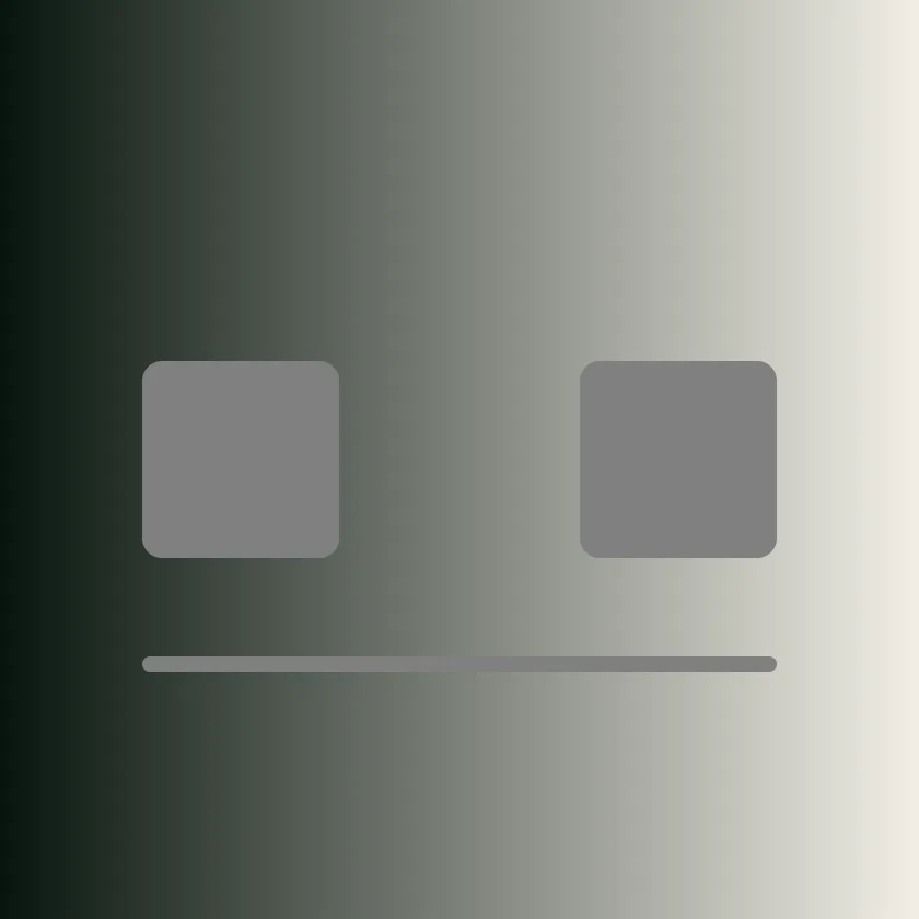 Two grey squares and a grey bar of the same color on a background that fades from black to cream, the left square looking lighter