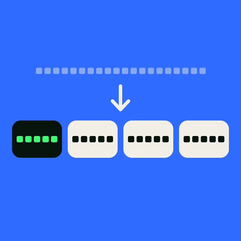 A long row of twenty small squares above the same squares split into four chunks of five