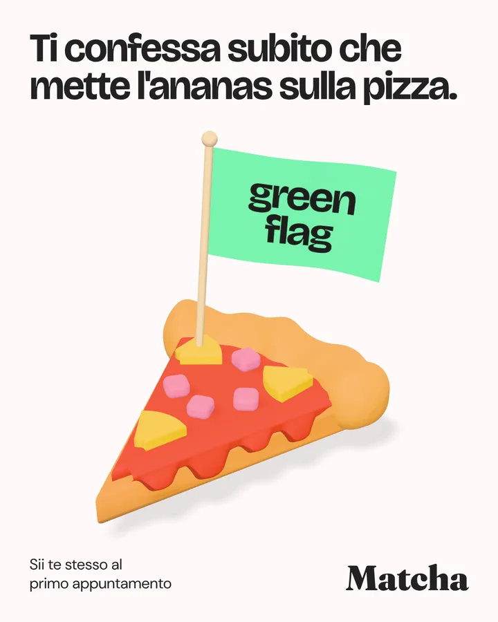 Instagram post: a 3D pizza slice with a green flag
