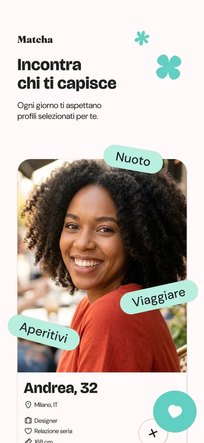 Store screen: a daily selection of profiles, with interests shown as tags