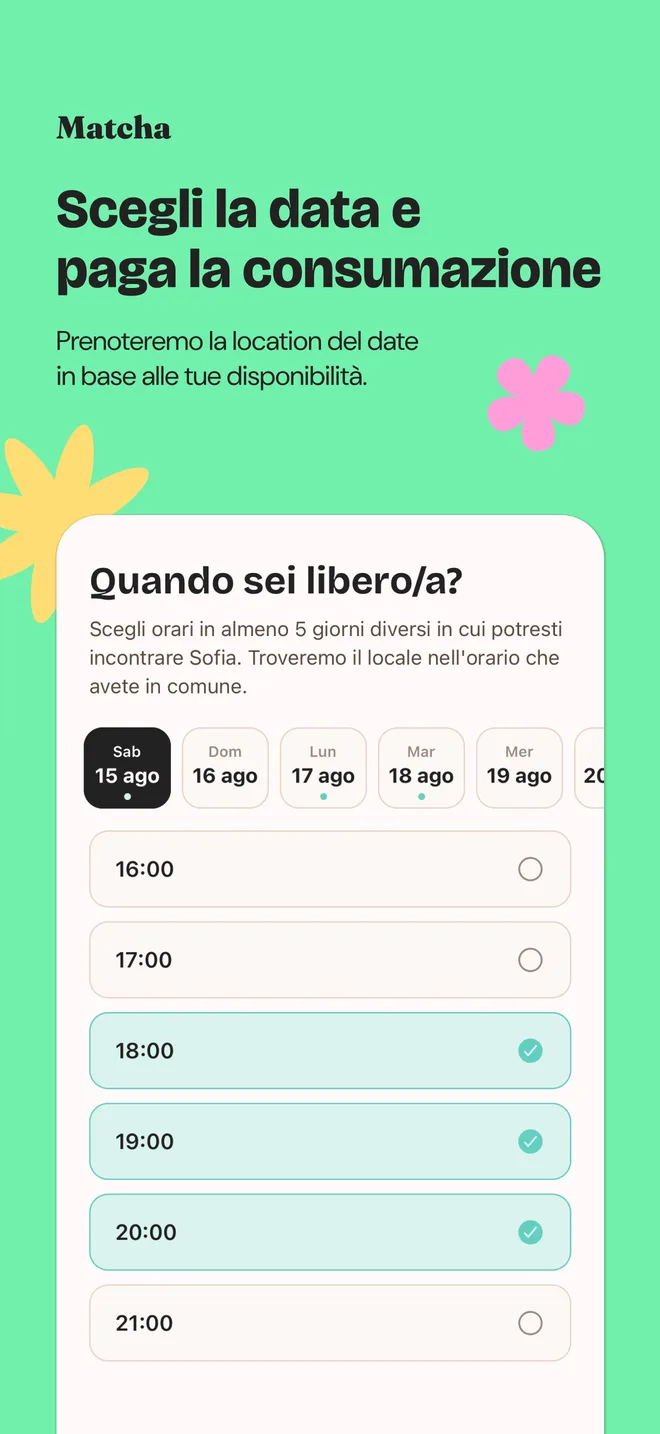 Store screen: picking available time slots across several days