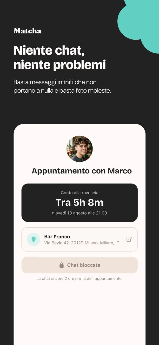 Store screen: a confirmed date with countdown, venue and a chat that is still locked